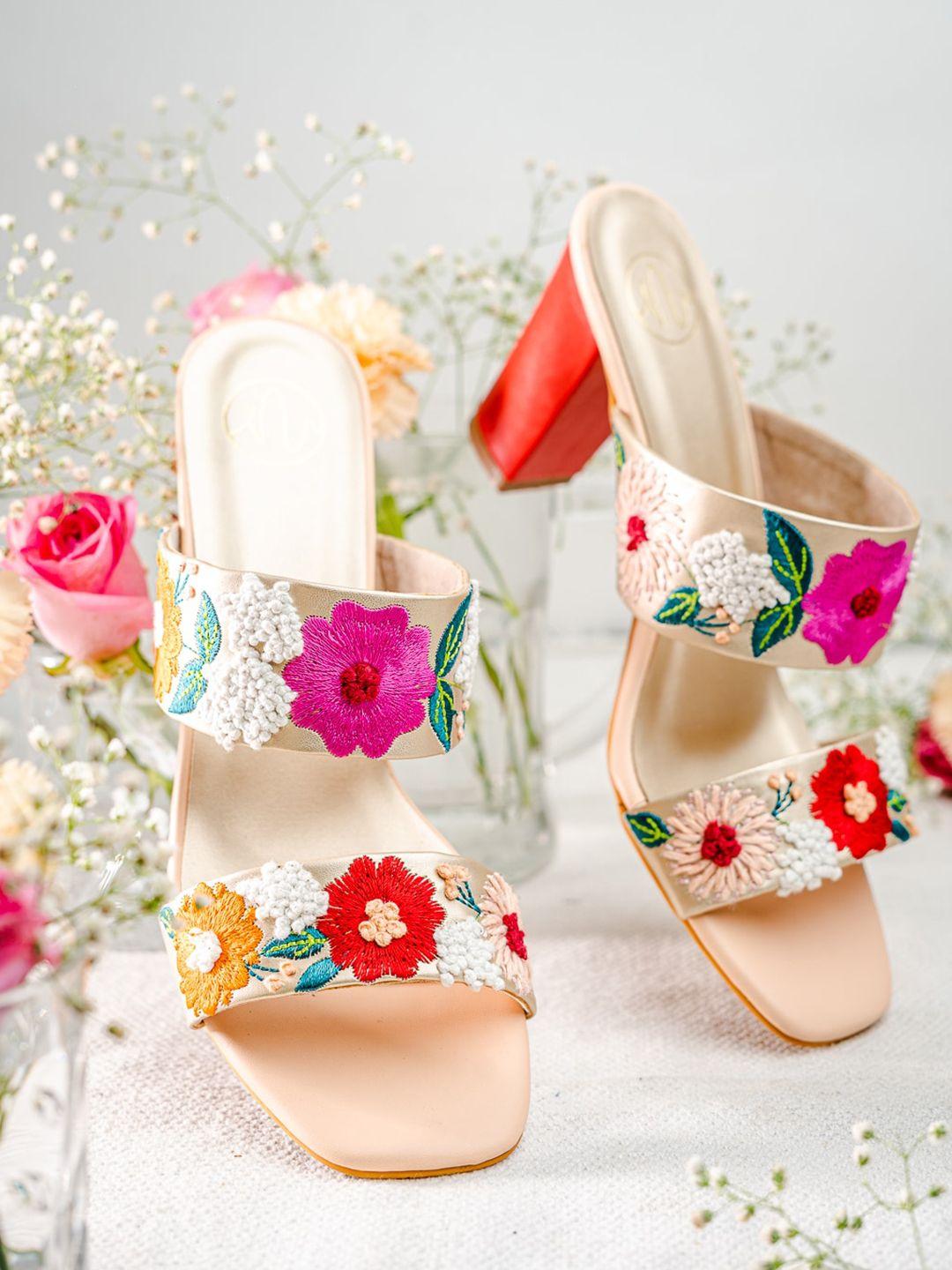 nr by nidhi rathi ethnic floral embellished block heels