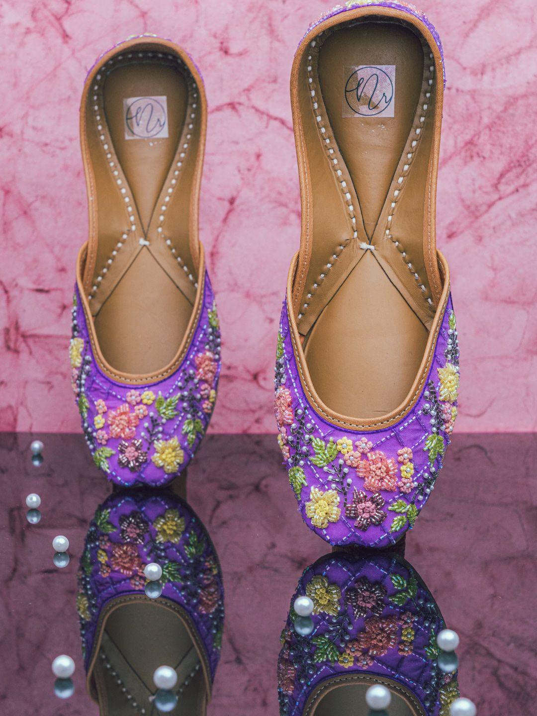 nr by nidhi rathi women purple embellished leather mojaris