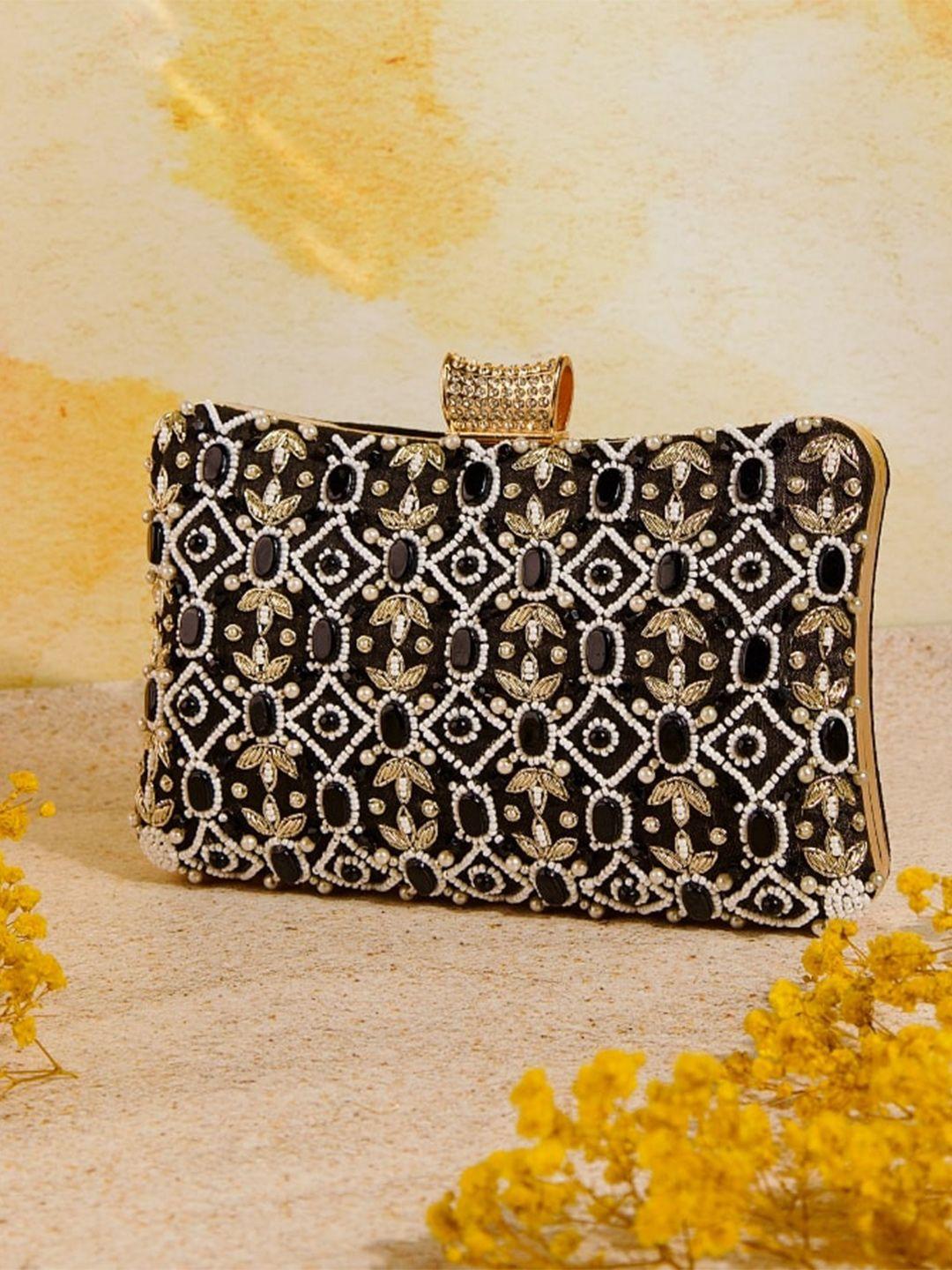 nr by nidhi rathi black embroidered box clutch
