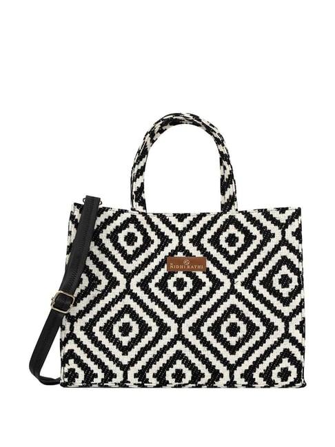 nr by nidhi rathi black textured medium tote handbag