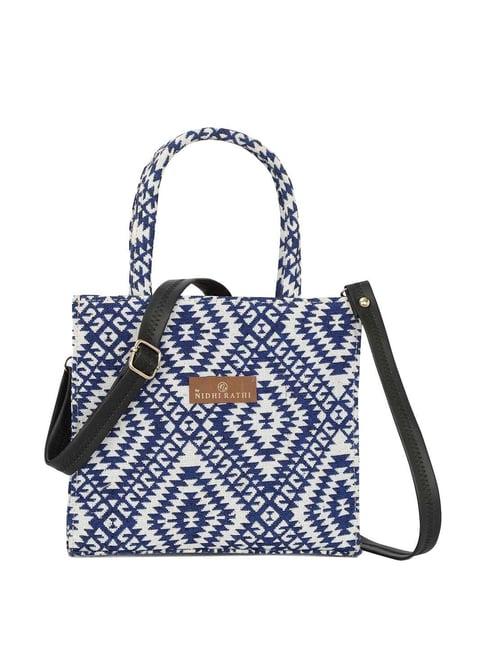 nr by nidhi rathi blue textured medium handbag