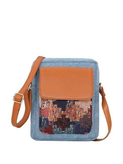 nr by nidhi rathi blue textured medium sling handbag