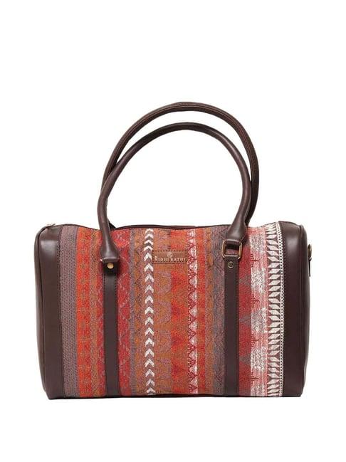 nr by nidhi rathi brown printed medium shoulder handbag