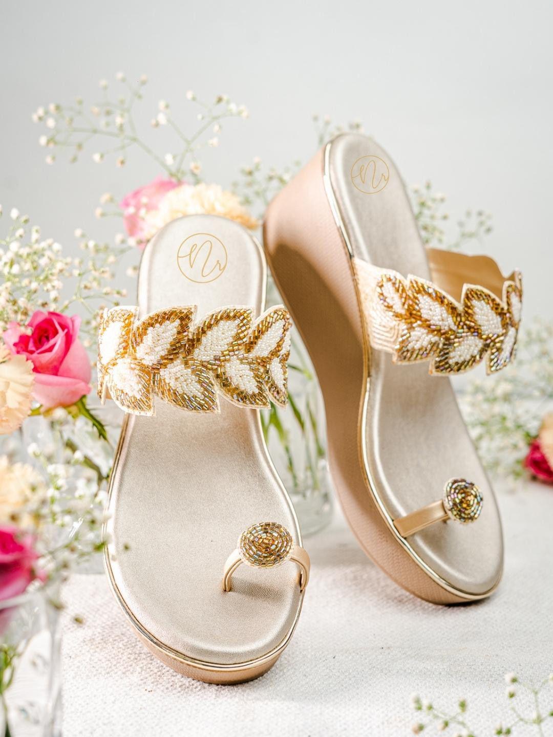 nr by nidhi rathi embellished one toe wedge heels