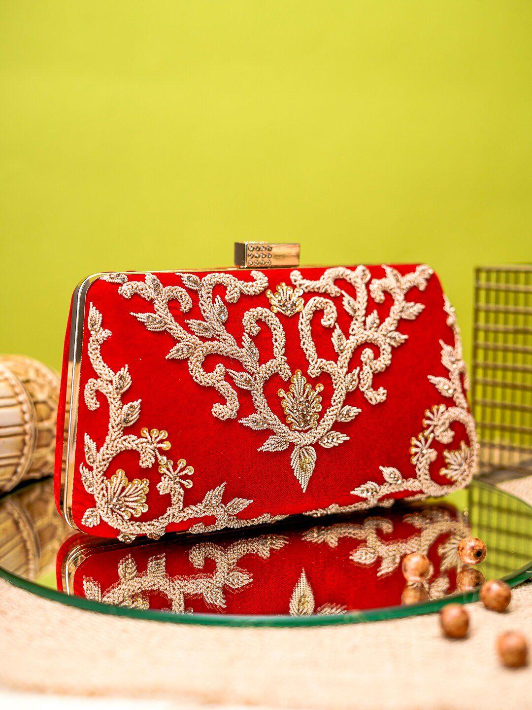 nr by nidhi rathi ethnic motifs embroidered box clutch