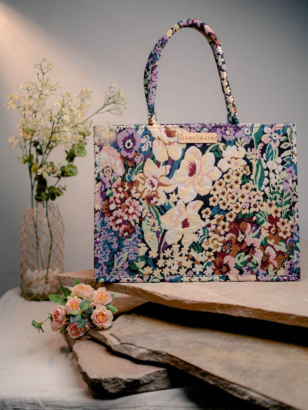 nr by nidhi rathi floral printed structured handheld bag
