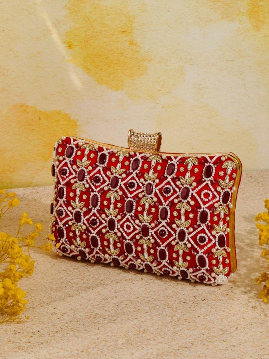 nr by nidhi rathi red embroidered box clutch