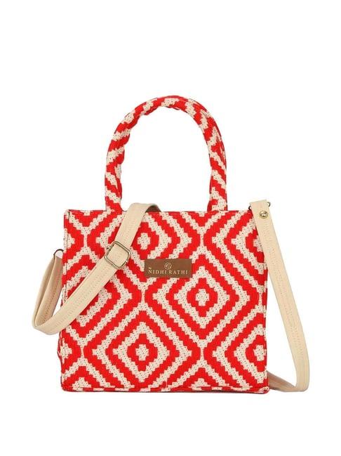 nr by nidhi rathi red textured medium handbag