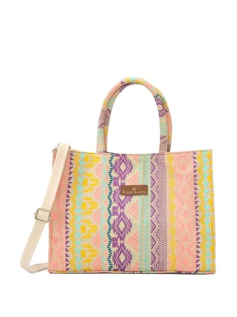 nr by nidhi rathi white printed medium handbag