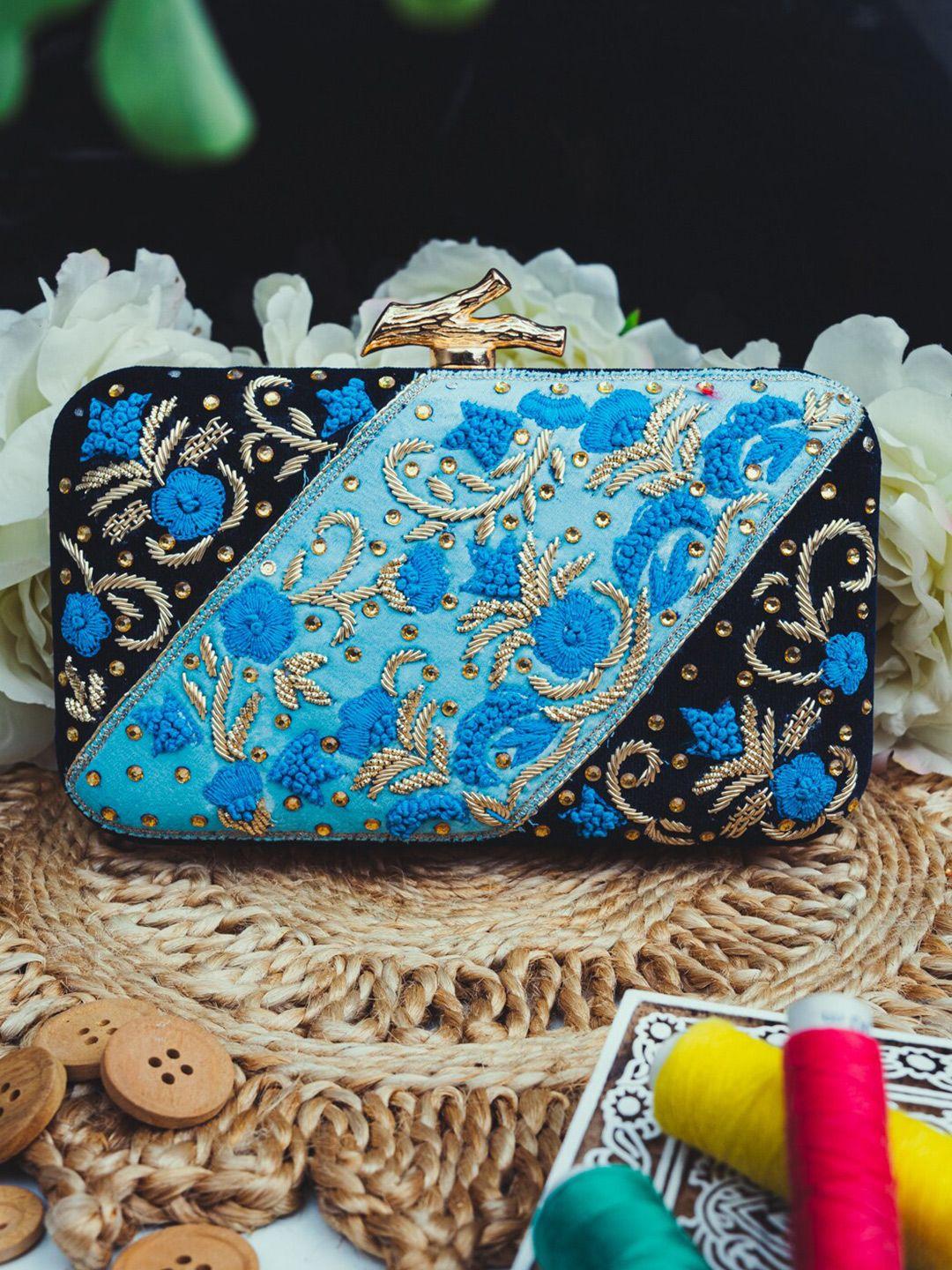 nr by nidhi rathi women blue embroidered clutch