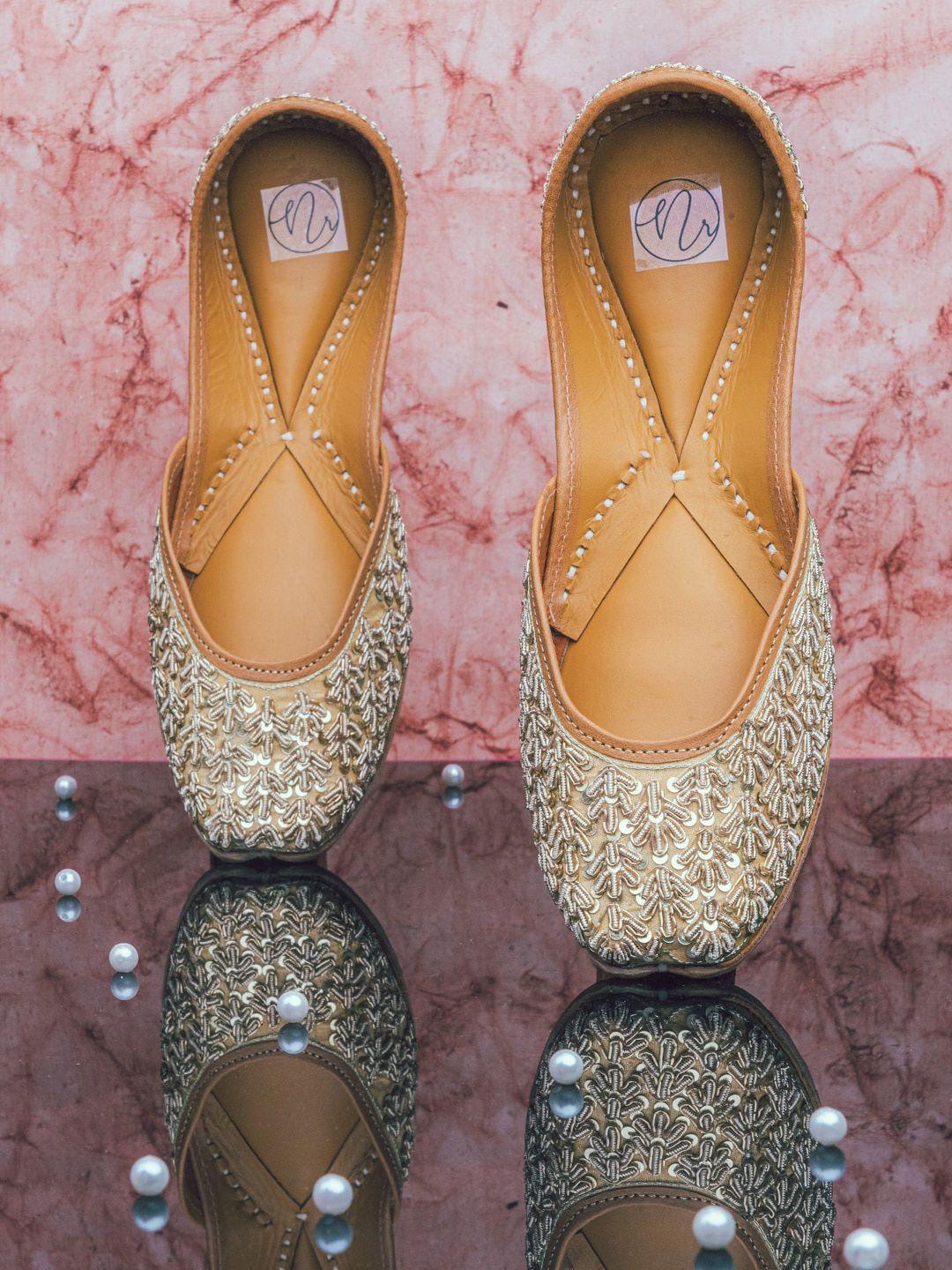 nr by nidhi rathi women gold-toned ethnic mojaris flats