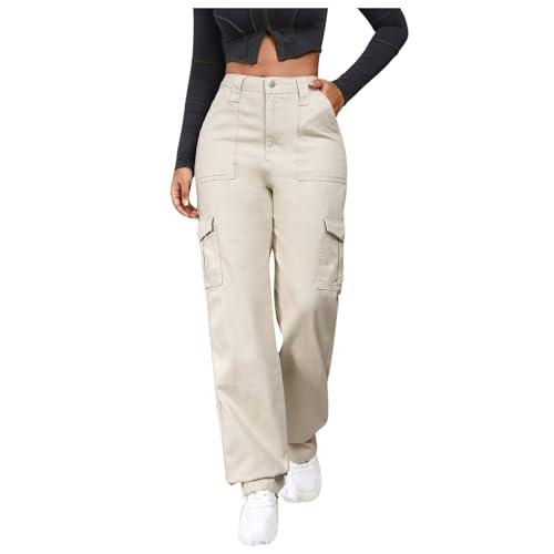 nucouths new women cargo flap pocket denim stretchable cream jeans | size-28 (6pocket_cream_b_28)