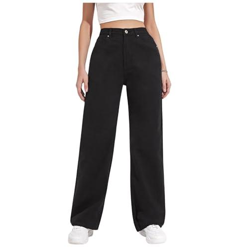 nucouths new women high waist baggy wide leg denim stretchable black jeans | size-28 (wd_black_b_28)