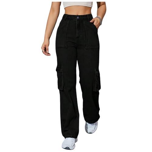 nucouths women cargo flap pocket denim stretchable black jeans | size-30 (6pocket_black_c_30)