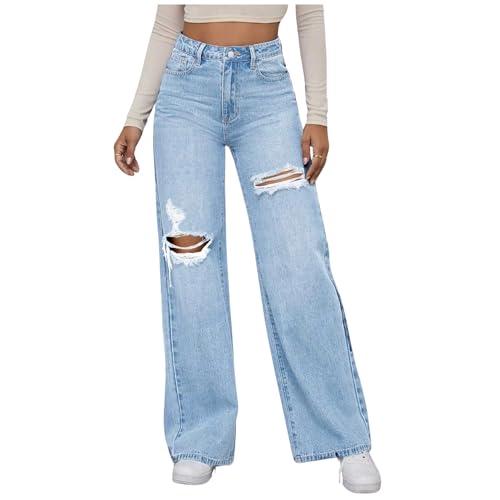 nucouths women wide leg high waist stretchable distress blue jeans | size-34 (2cut_ice_a01bj_34)