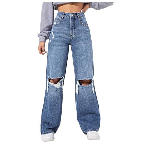 nucouths women wide leg high waist stretchable distress blue jeans jeans | size-34 (2cut_stone_acb_34)