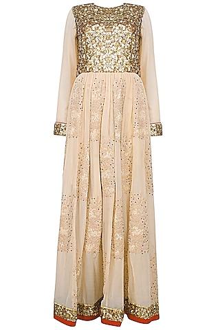 nude french knot embroidered anarkali