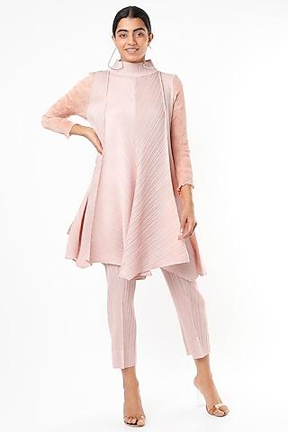 nude pleated polyester tunic set