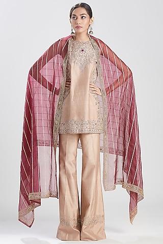 nude & wine zardosi embroidered kurta set