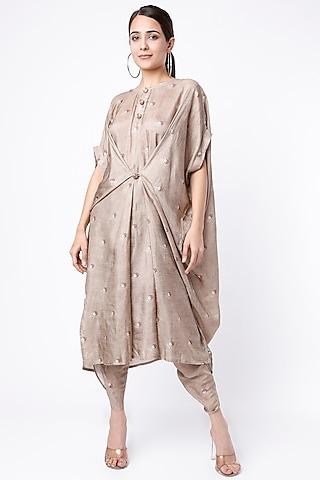 nude aari embroidered kurta set