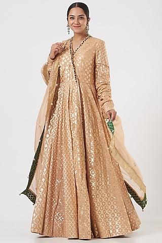 nude banarasi chanderi embroidered anarkali set