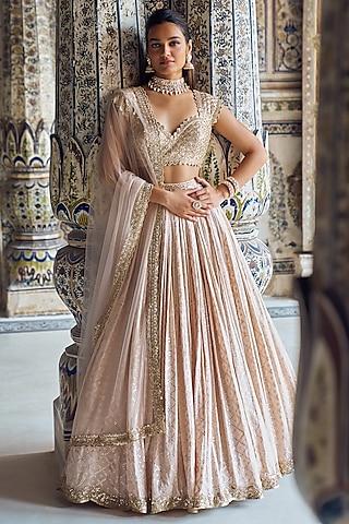 nude brocade & shantoon thread embroidered lehenga set