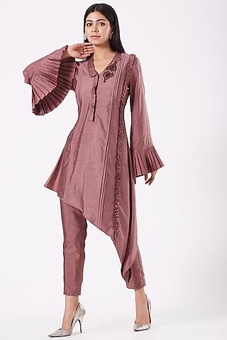 nude brown embroidered tunic set