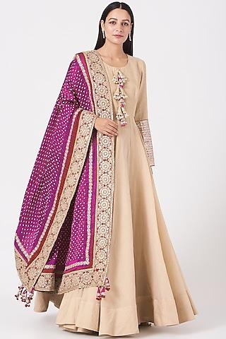 nude chanderi anarkali set