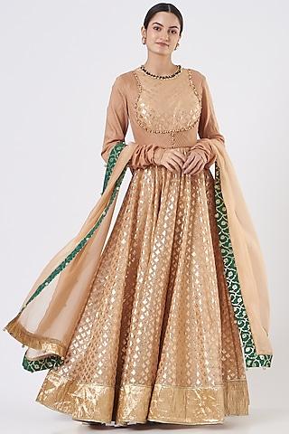 nude chanderi anarkali set