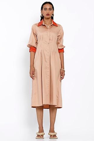 nude cotton pleated dress