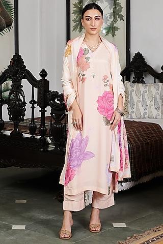 nude cotton silk floral digital printed kurta set