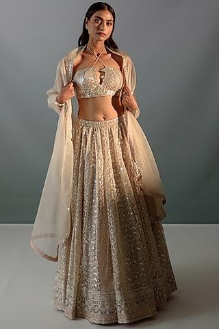 nude cream organza embroidered lehenga set