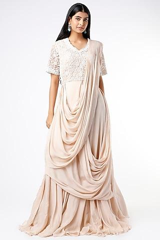 nude embellished draped gown