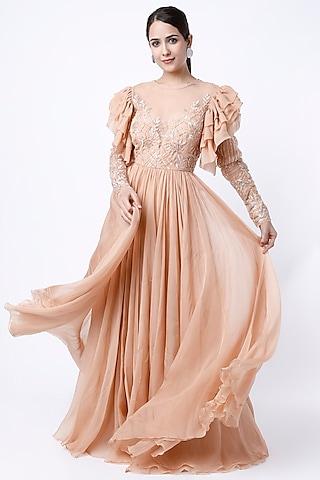 nude embroidered anarkali gown