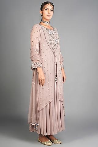 nude embroidered anarkali set