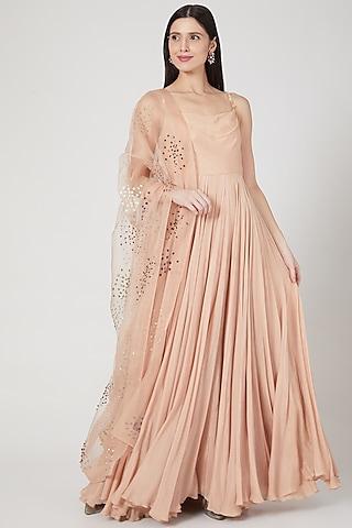 nude embroidered anarkali set