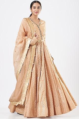 nude embroidered anarkali set