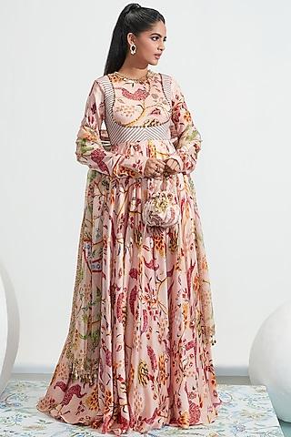 nude embroidered anarkali set