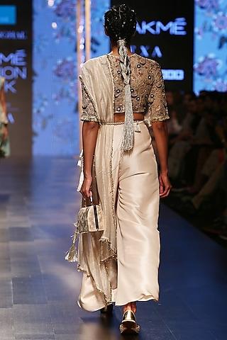 nude embroidered blouse with skirt palazzo & dupatta