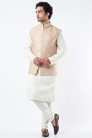 nude embroidered bundi jacket