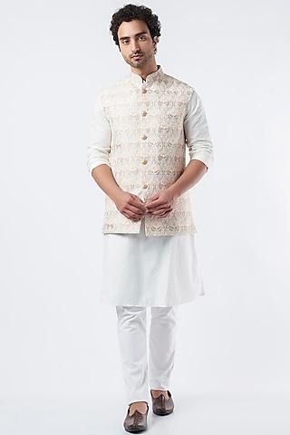 nude embroidered bundi jacket