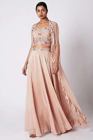 nude embroidered cape set