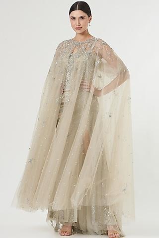 nude embroidered cape