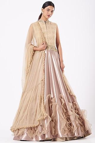 nude embroidered gown with dupatta