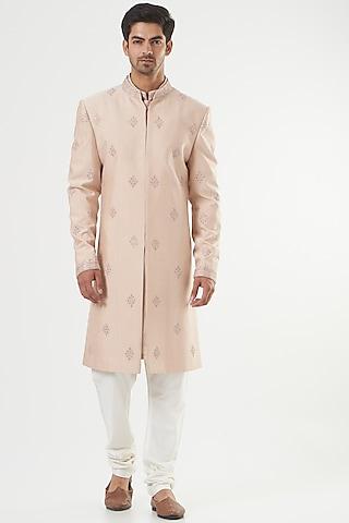 nude embroidered indo western jacket with kurta set