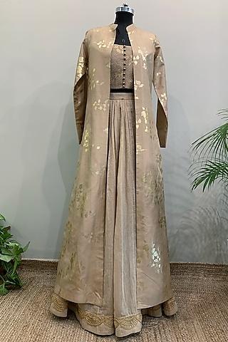 nude embroidered jacket lehenga set