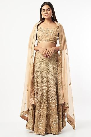 nude embroidered layered lehenga set