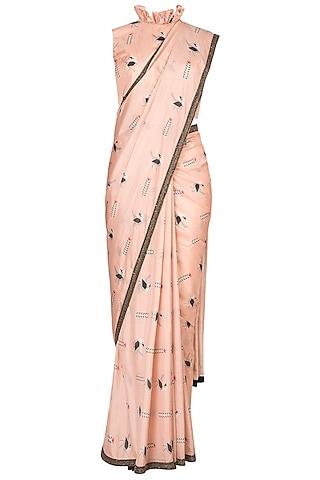 nude embroidered printed saree set