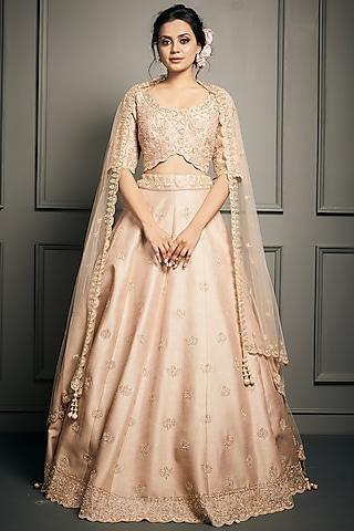 nude embroidered scalloped lehenga set