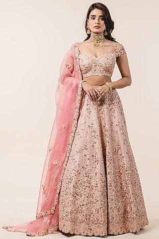 nude floral resham embroidered lehenga set